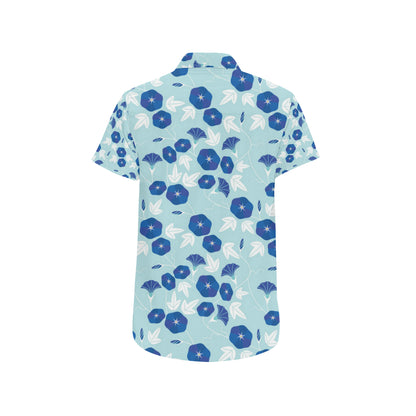Morning Glory Pattern Print Design MG07 Men's Short Sleeve Button Up Shirt