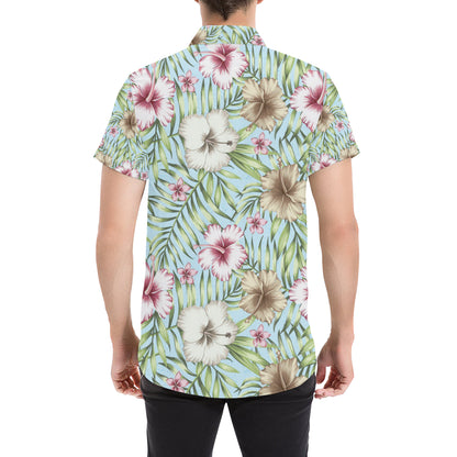 Tropical Flower Pattern Print Design TF05 Men's Short Sleeve Button Up Shirt