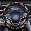 Skull Roses Flower Design Themed Print Steering Wheel Cover with Elastic Edge