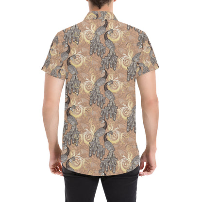 Peacock Pattern Print Design A05 Men's Short Sleeve Button Up Shirt