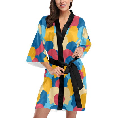 Psychology Pattern Print Design A02 Women's Short Kimono
