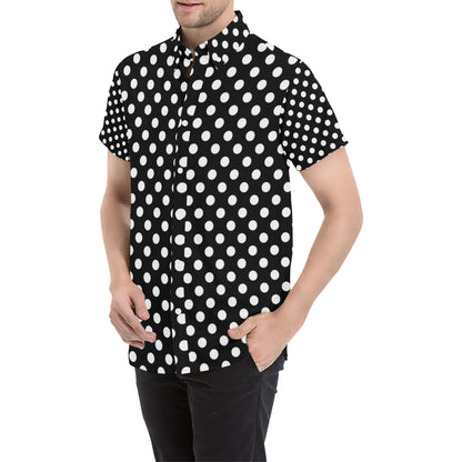 Polka Dot Black White Pattern Print Design 03 Men's Short Sleeve Button Up Shirt