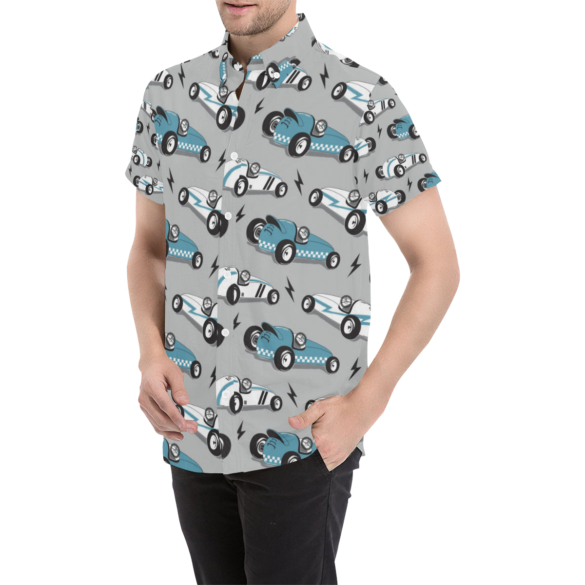 Racing Vintage Pattern Print Design A02 Men's Short Sleeve Button Up Shirt