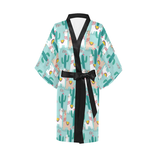 Llama Cactus Pattern Print Design 08 Women's Short Kimono