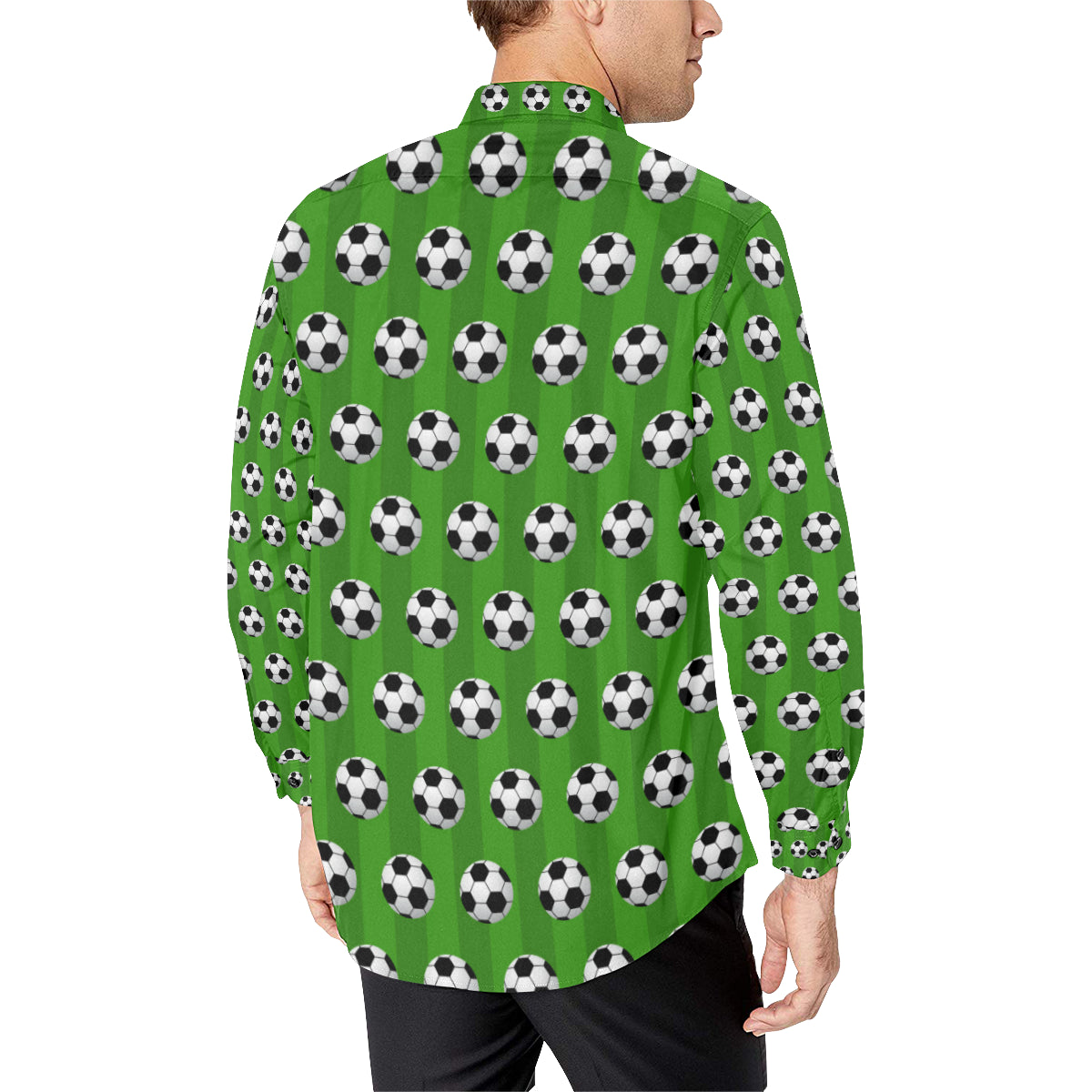 Soccer Ball Green Backgrpund Print Men's Long Sleeve Shirt
