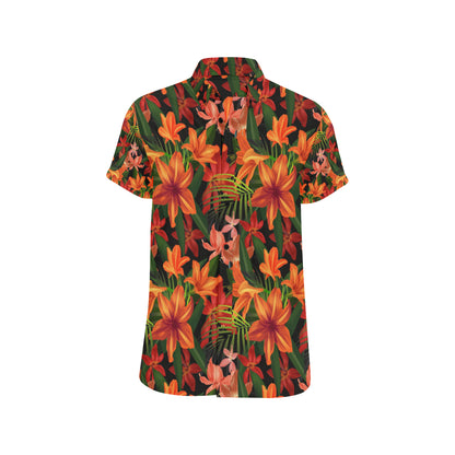 Amaryllis Pattern Print Design AL05 Men's Short Sleeve Button Up Shirt