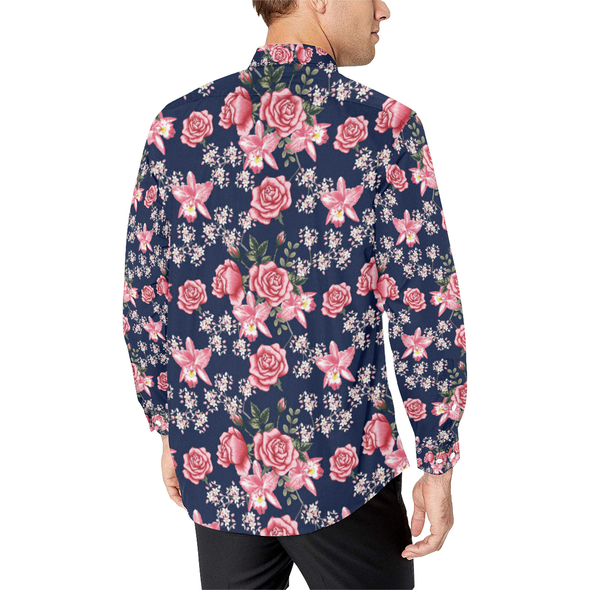 Rose Pattern Print Design A05 Men's Long Sleeve Shirt