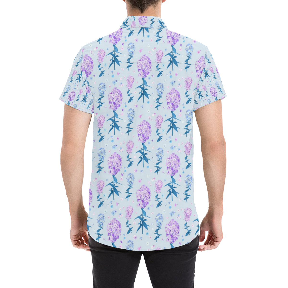 Lilac Pattern Print Design LI05 Men's Short Sleeve Button Up Shirt