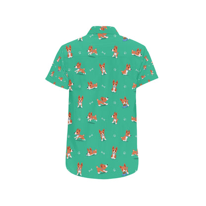 Basenji Pattern Print Design 02 Men's Short Sleeve Button Up Shirt