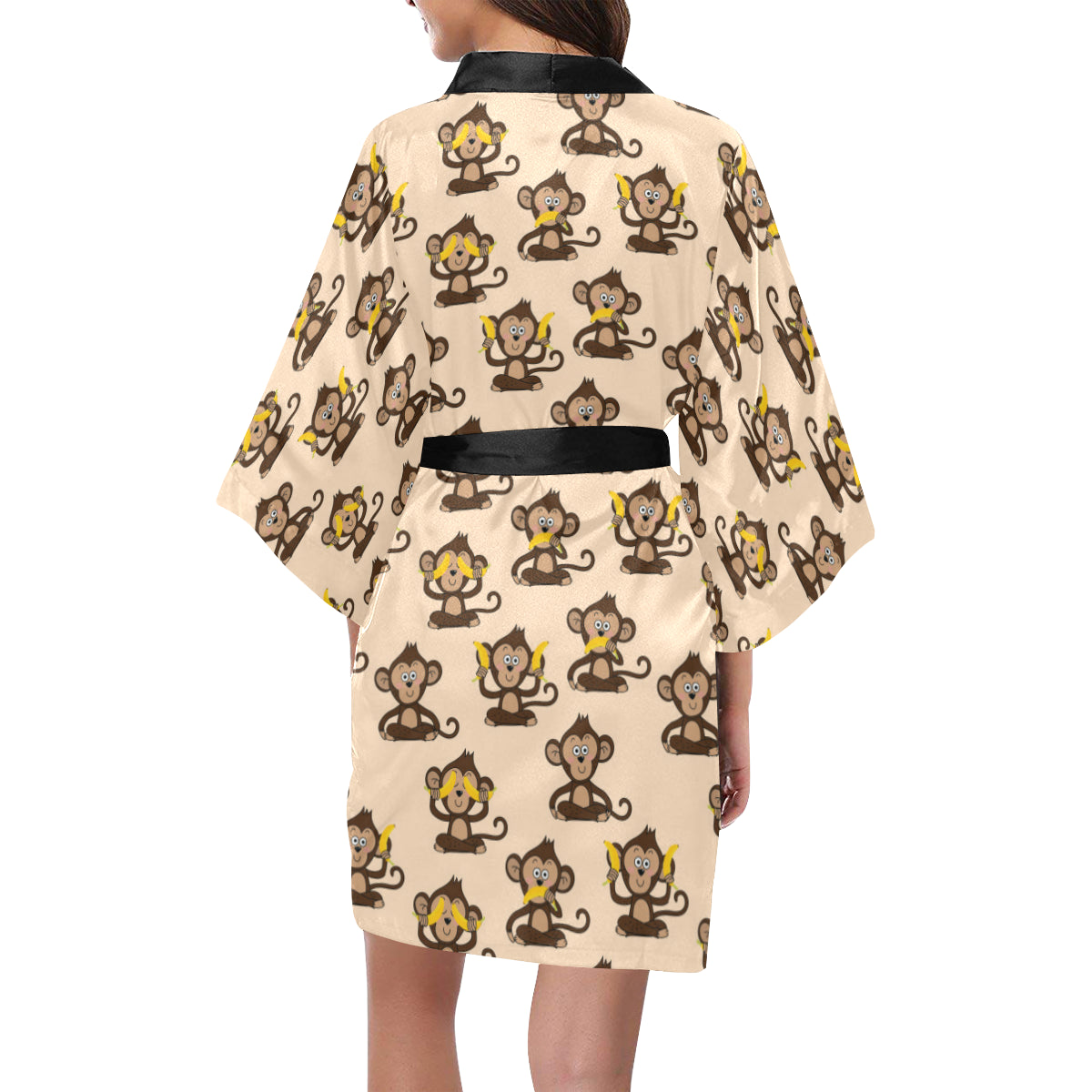 Monkey Pattern Print Design 03 Women's Short Kimono