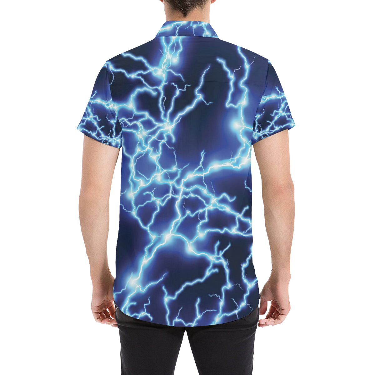 Lightning Thunder Pattern Print Design 04 Men's Short Sleeve Button Up Shirt
