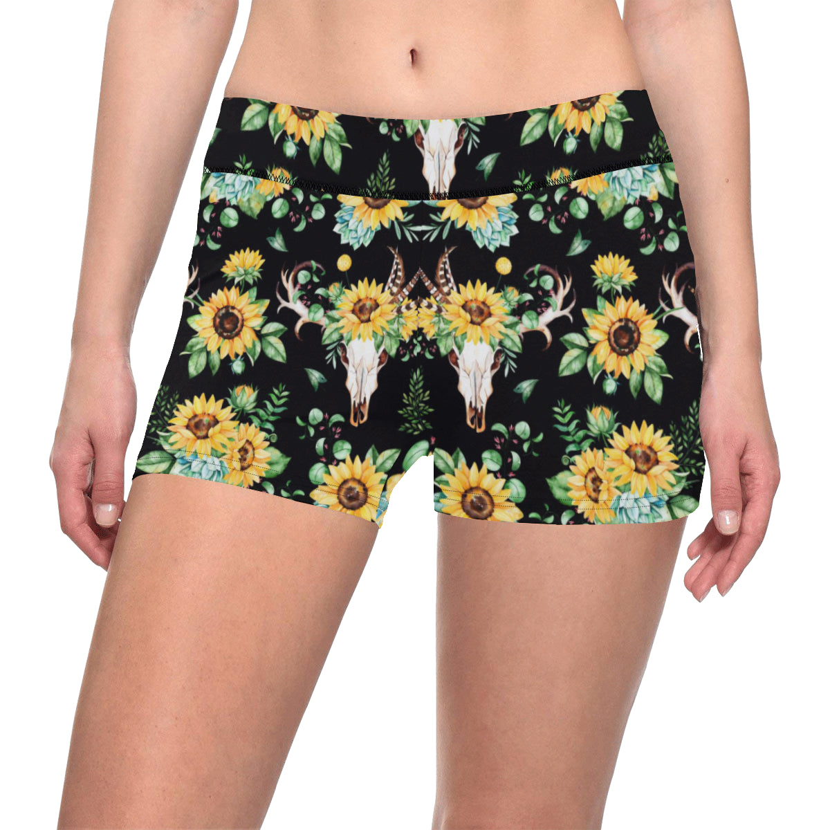 Sunflower Pattern Print Design SF08 Yoga Shorts