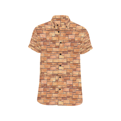 Brick Pattern Print Design 01 Men's Short Sleeve Button Up Shirt