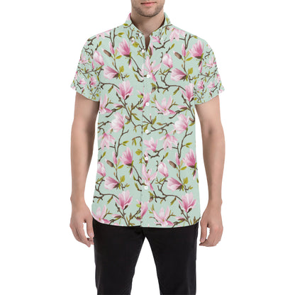 Magnolia Pattern Print Design MAG04 Men's Short Sleeve Button Up Shirt