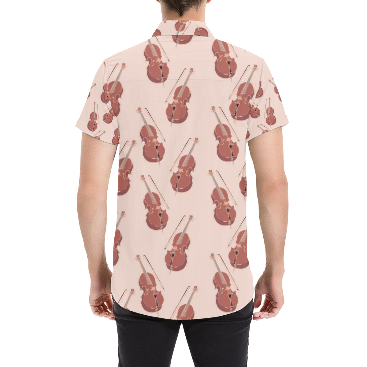 Cello Pattern Print Design 03 Men's Short Sleeve Button Up Shirt