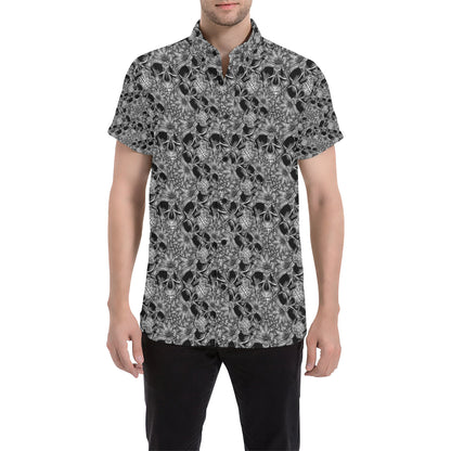 Skull Tattoo Design Print Men's Short Sleeve Button Up Shirt