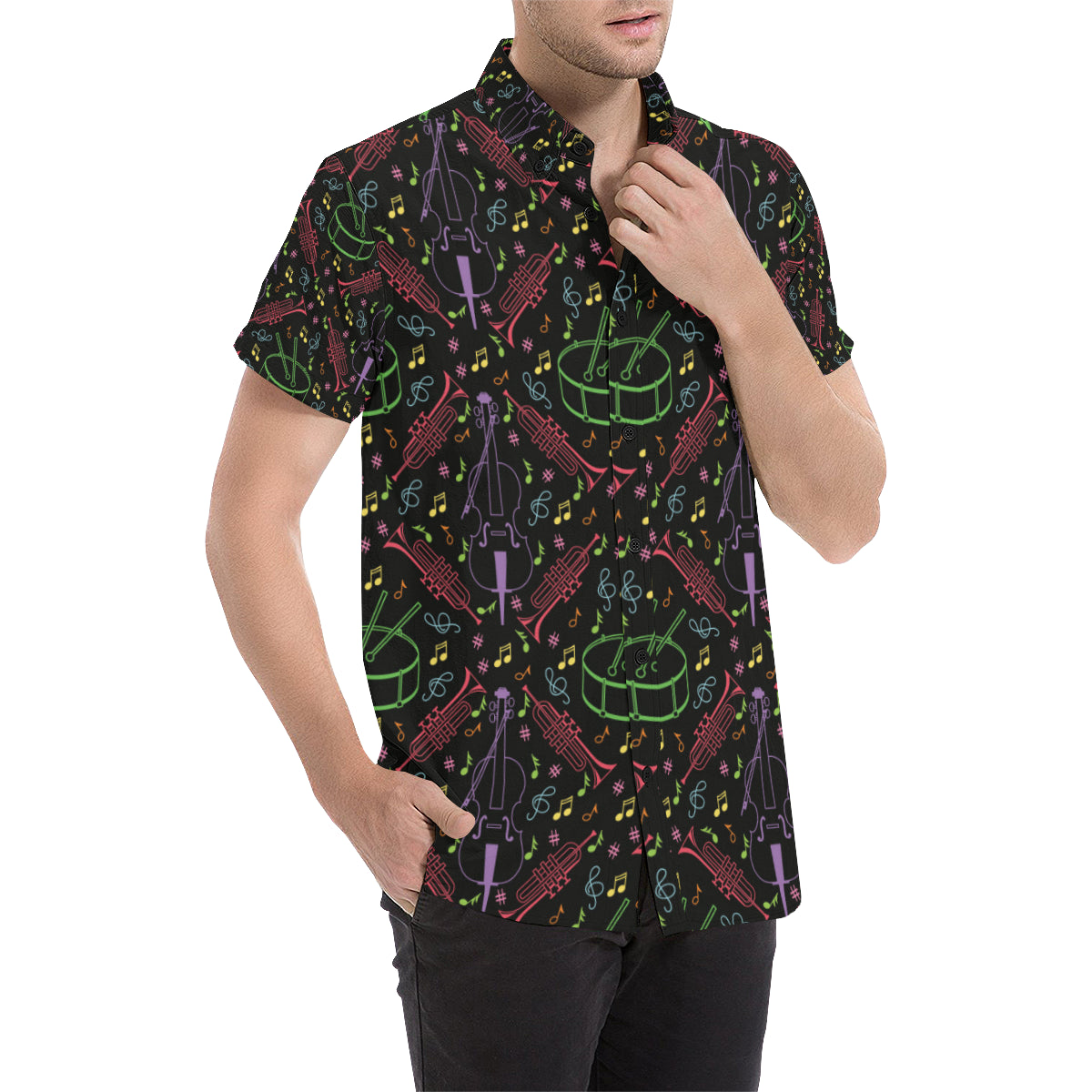Cello Neon Pattern Print Design 02 Men's Short Sleeve Button Up Shirt