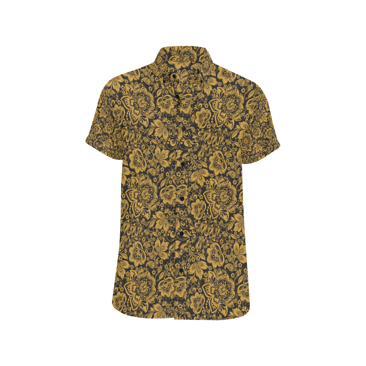Brocade Gold Pattern Print Design 01 Men's Short Sleeve Button Up Shirt