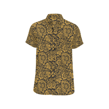 Brocade Gold Pattern Print Design 01 Men's Short Sleeve Button Up Shirt