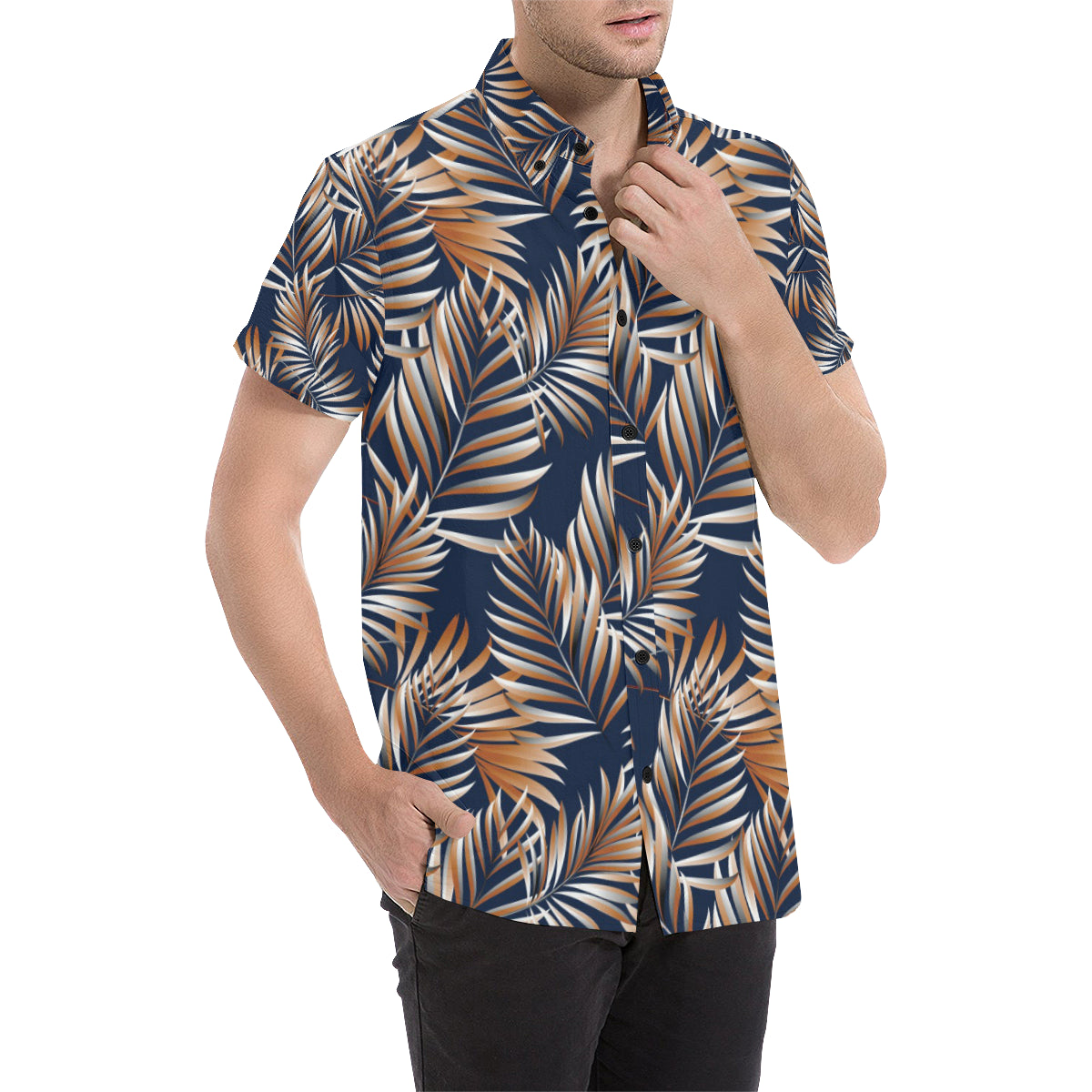 Tropical Flower Pattern Print Design TF07 Men's Short Sleeve Button Up Shirt