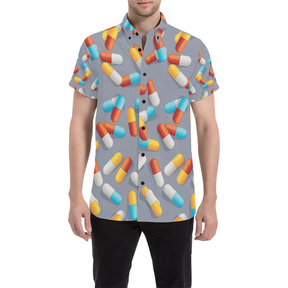 Pill Pattern Print Design A01 Men's Short Sleeve Button Up Shirt