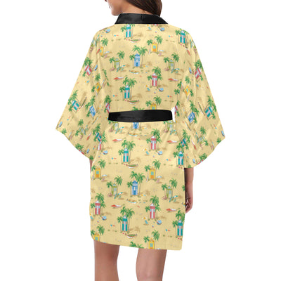 Beach Themed Pattern Print Design 01 Women's Short Kimono