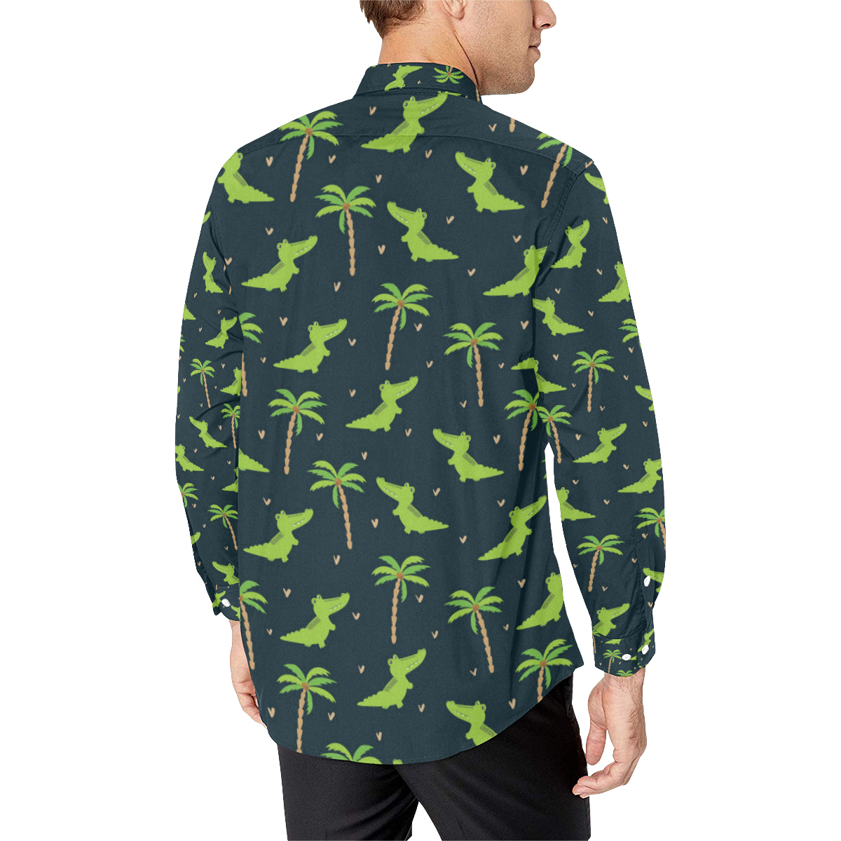 Alligator Pattern Print Design 02 Men's Long Sleeve Shirt