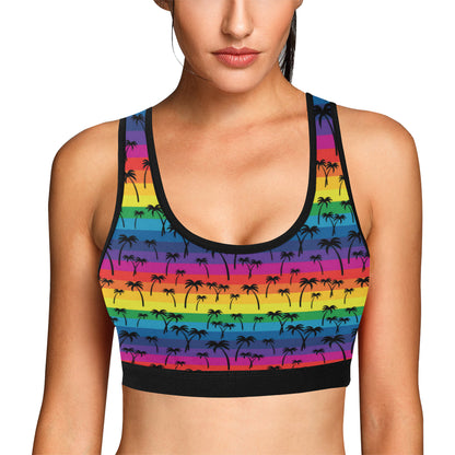 Palm Tree Rainbow Themed Print Sports Bra