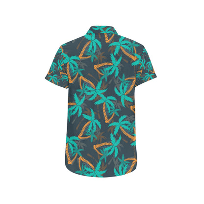 Palm Tree Pattern Print Design PT01 Men's Short Sleeve Button Up Shirt