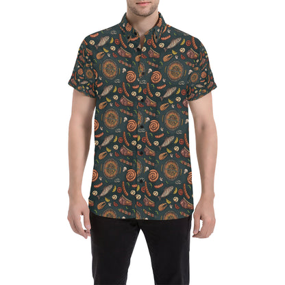 Barbecue Pattern Print Design 02 Men's Short Sleeve Button Up Shirt