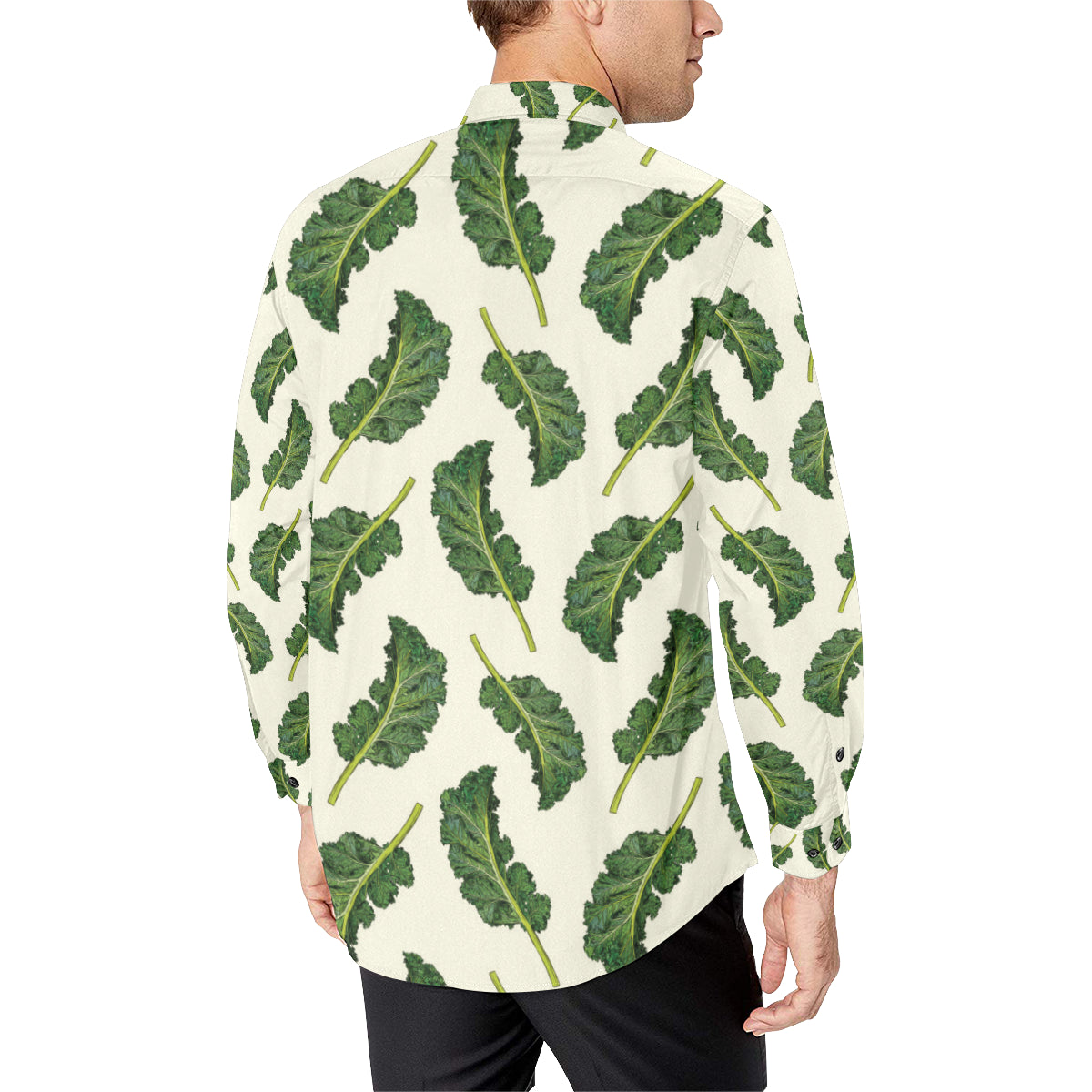 Kale Pattern Print Design 03 Men's Long Sleeve Shirt