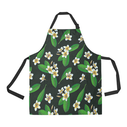 White Plumeria Pattern Print Design PM023 Apron with Pocket
