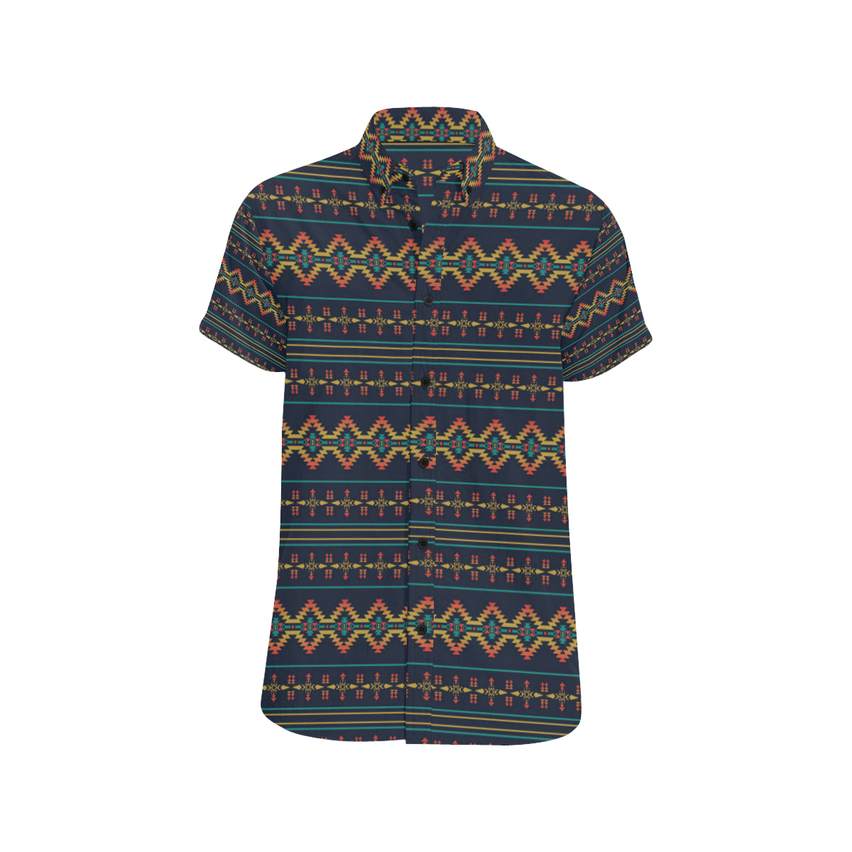 Southwest American Design Themed Print Men's Short Sleeve Button Up Shirt