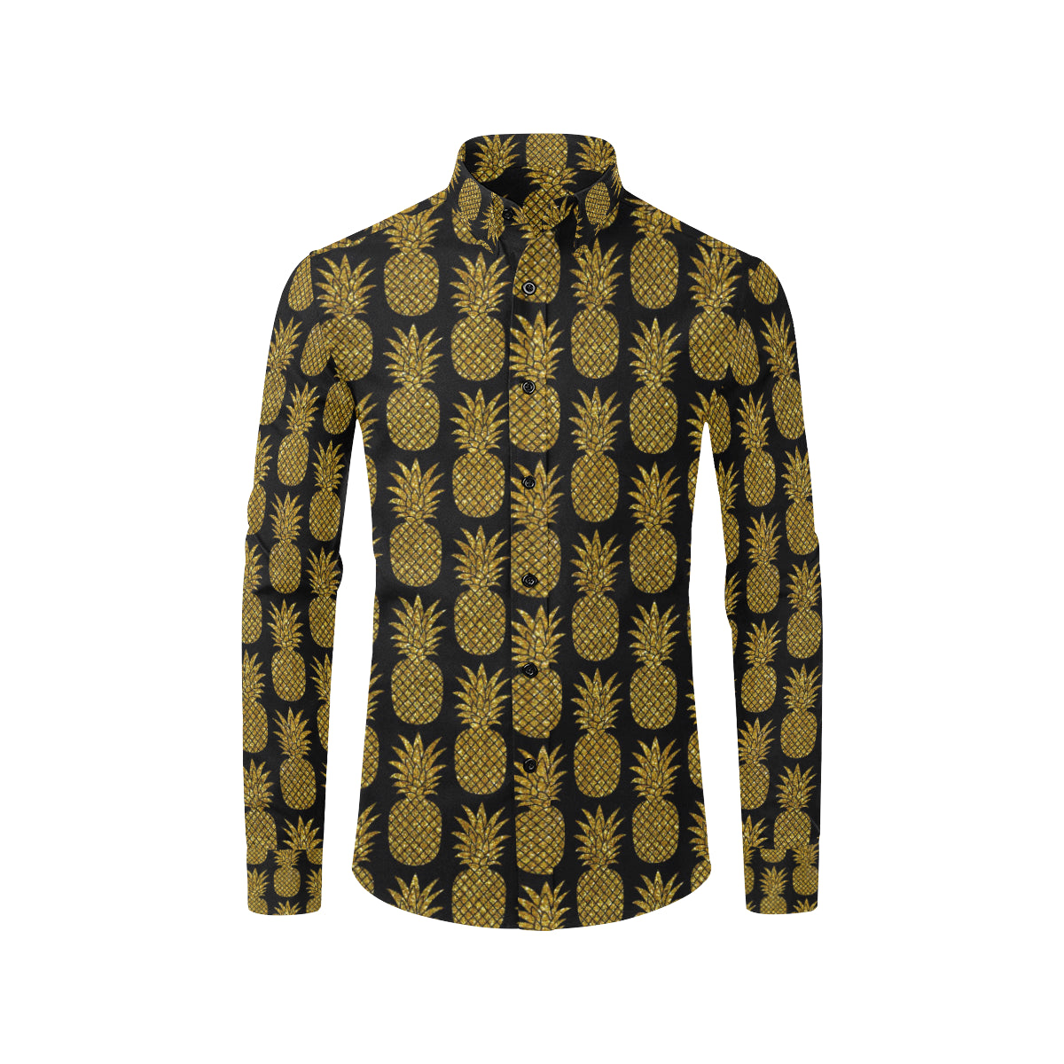Gold Pineapple Pattern Print Design PP011 Men's Long Sleeve Shirt