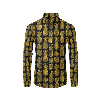 Gold Pineapple Pattern Print Design PP011 Men's Long Sleeve Shirt