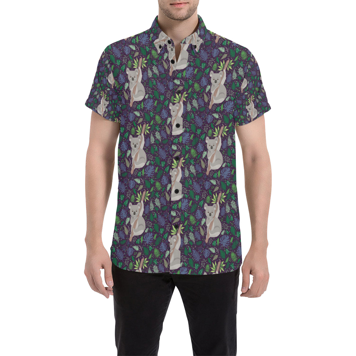 Koala Pattern Print Design 06 Men's Short Sleeve Button Up Shirt