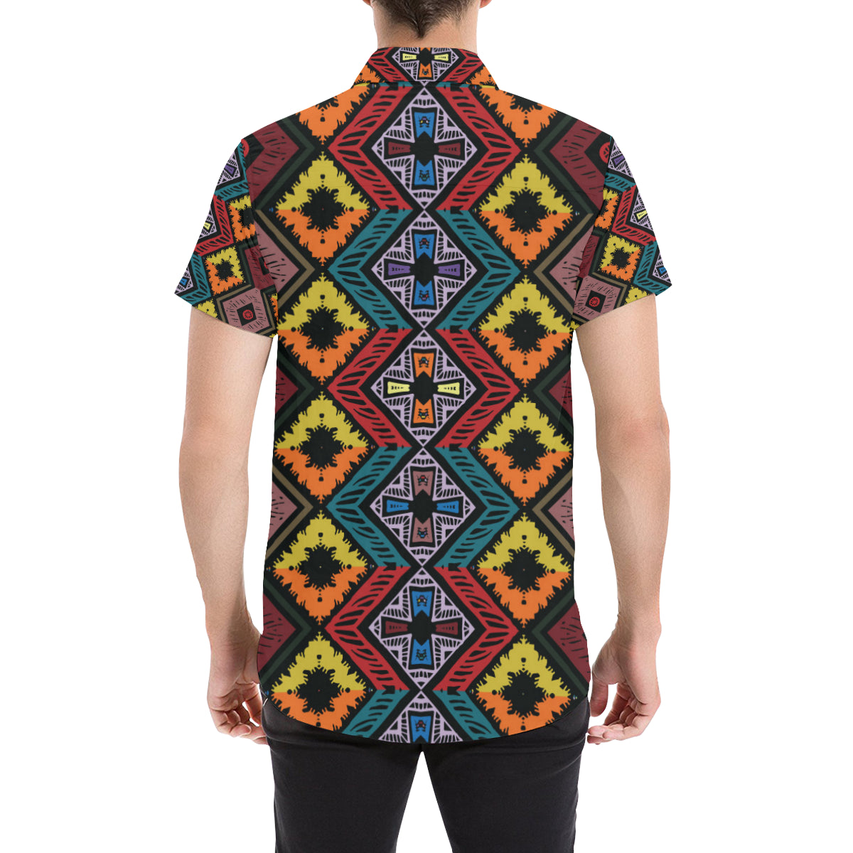 African Pattern Print Design 08 Men's Short Sleeve Button Up Shirt