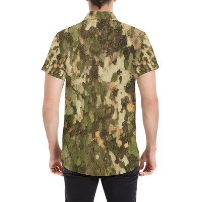 Camo Realistic Tree Texture Print Men's Short Sleeve Button Up Shirt