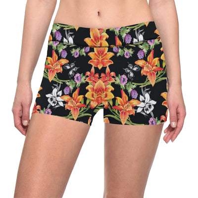 Tropical Flower Pattern Print Design TF02 Yoga Shorts