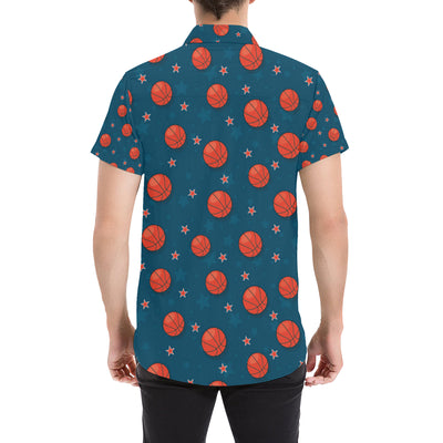 Basketball Pattern Print Design 02 Men's Short Sleeve Button Up Shirt