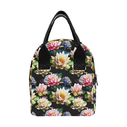 Water Lily Pattern Print Design WL02 Insulated Lunch Bag