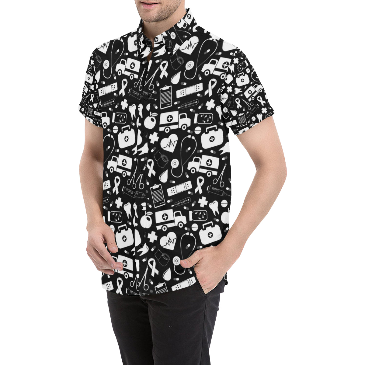 Medical Pattern Print Design 01 Men's Short Sleeve Button Up Shirt