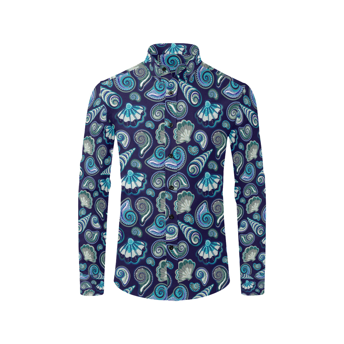Beach Seashell Blue Print Men's Long Sleeve Shirt