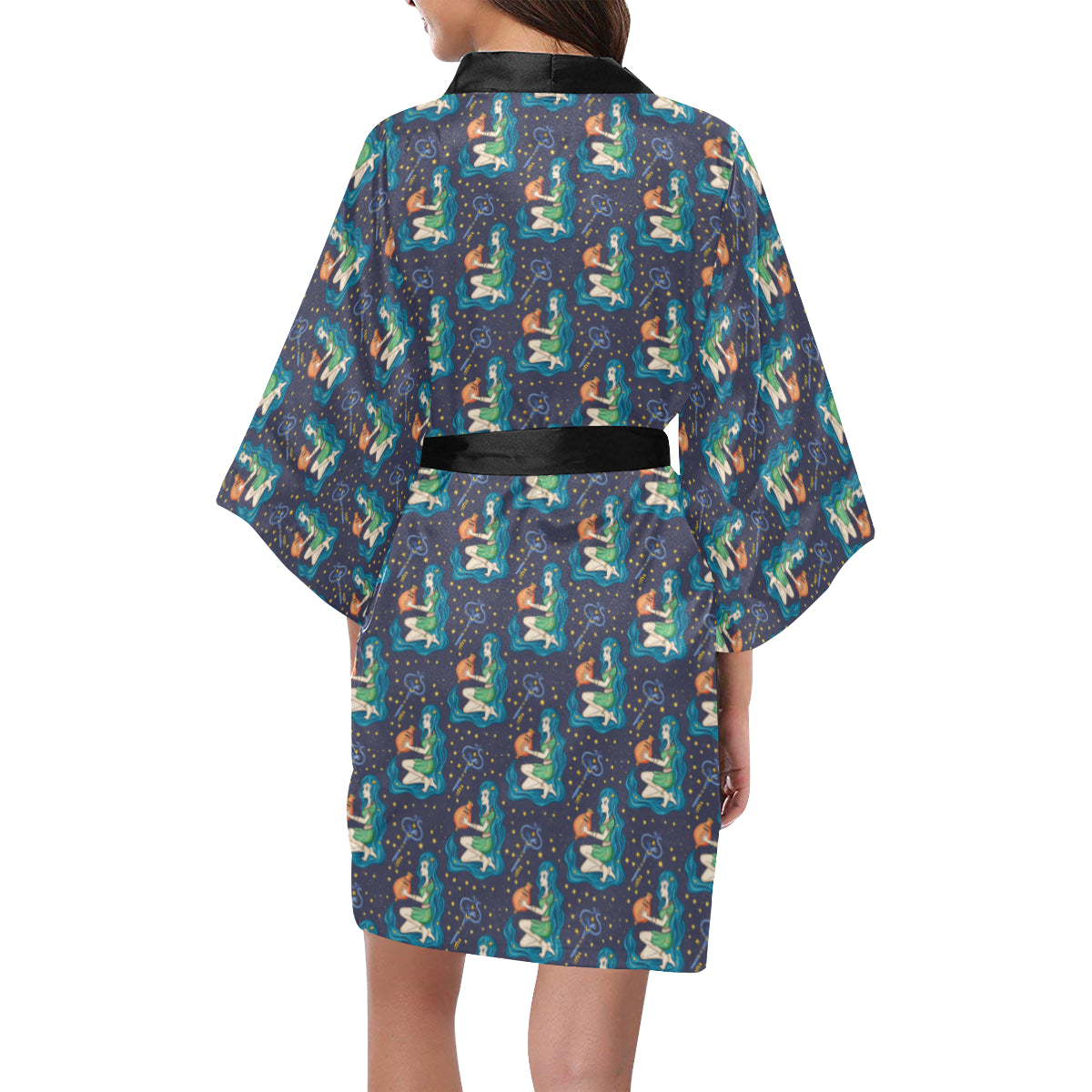 Aquarius Zodiac Pattern Print Design 03 Women's Short Kimono