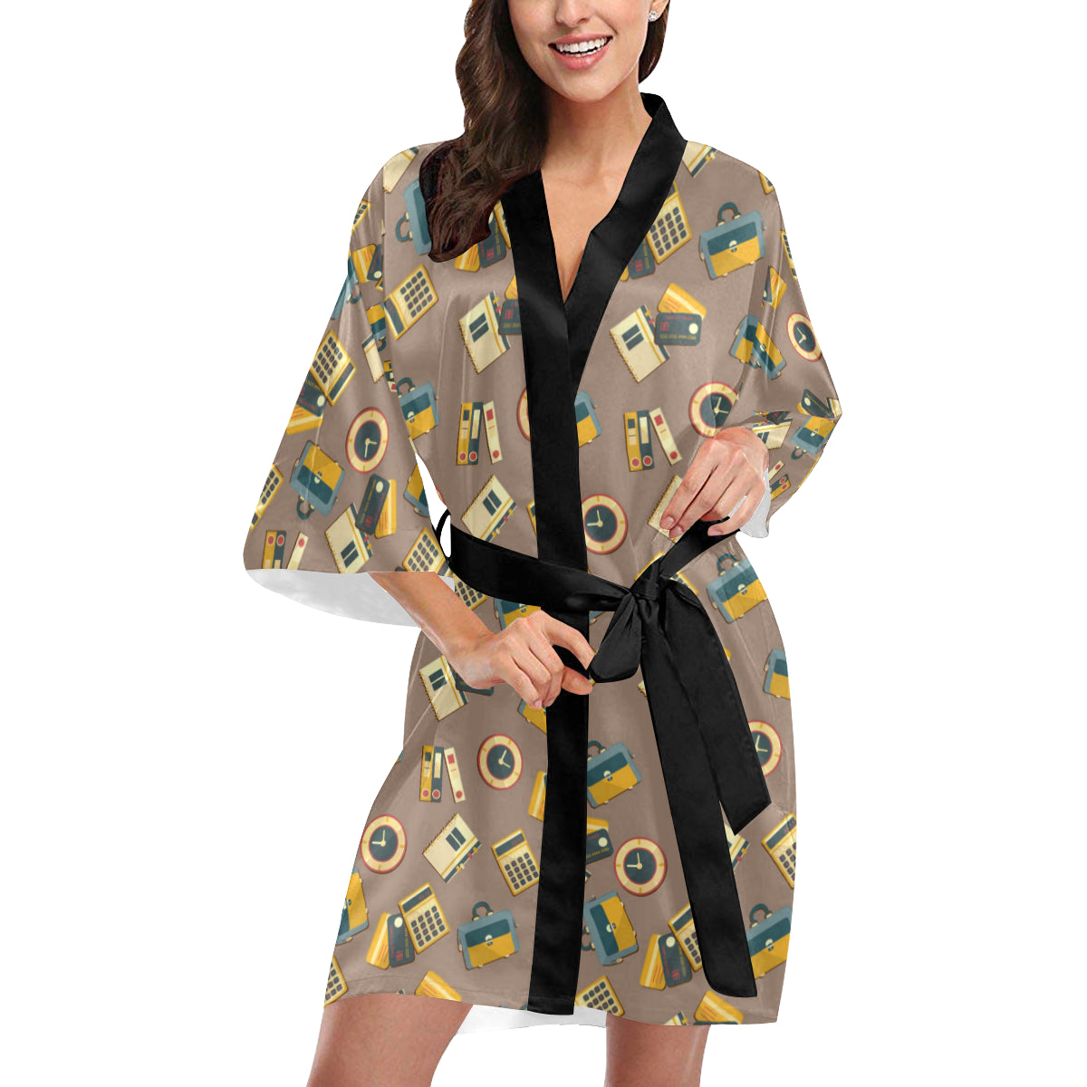 Accounting Financial Pattern Print Design 03 Women's Short Kimono