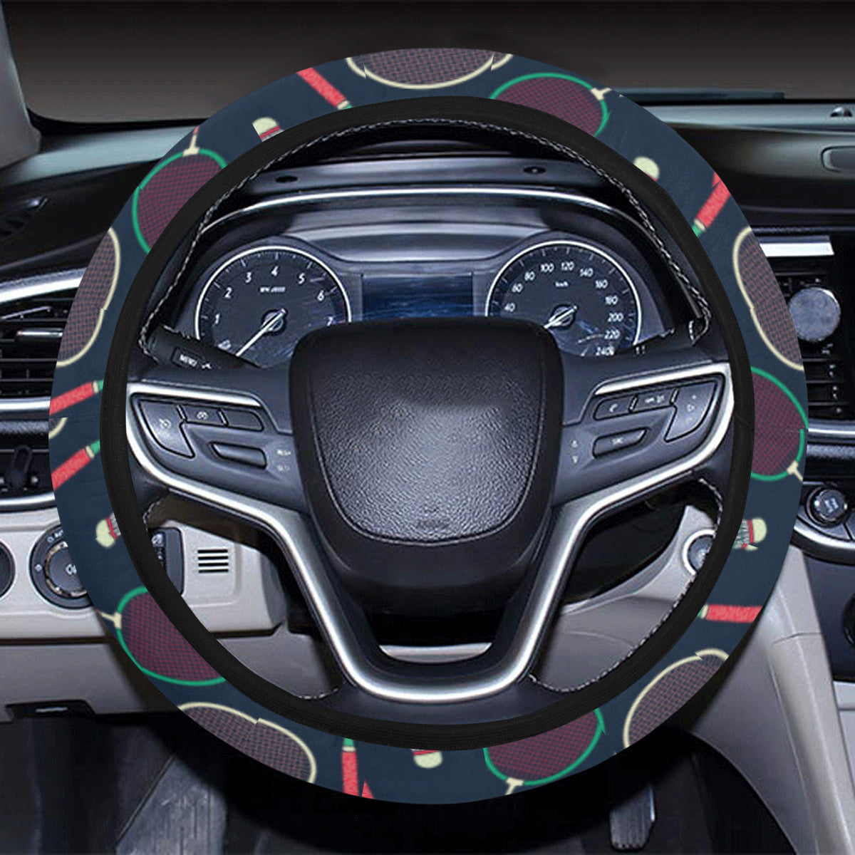 Badminton Pattern Print Design 03 Steering Wheel Cover with Elastic Edge