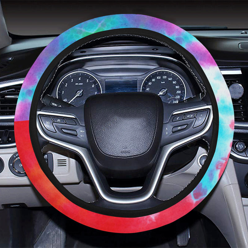 Tie Dye Rainbow Themed Print Steering Wheel Cover with Elastic Edge