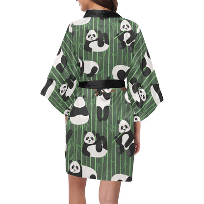 Panda Pattern Print Design A04 Women's Short Kimono