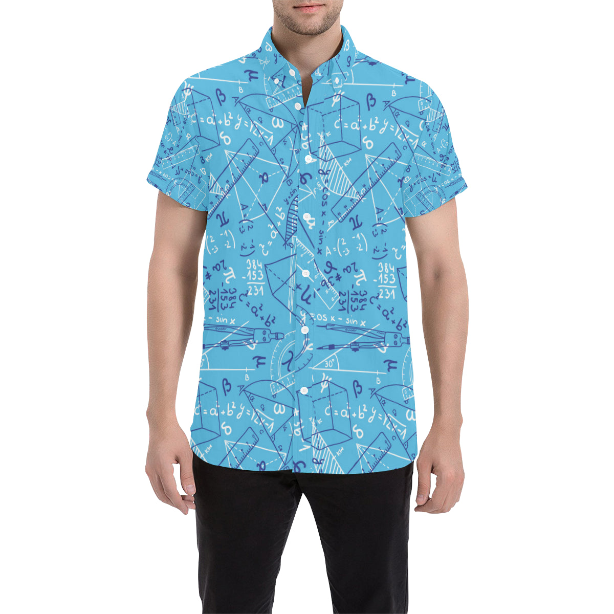 Math Pattern Print Design 02 Men's Short Sleeve Button Up Shirt