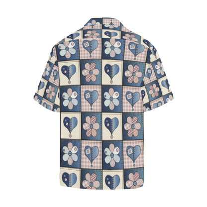 Patchwork Heart Flower Pattern Print Design 01 Men's Hawaiian Shirt